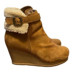 Cheeks Fit Body Tony Little Wedge Ankle Boots like  New In Box Cognac Size 7